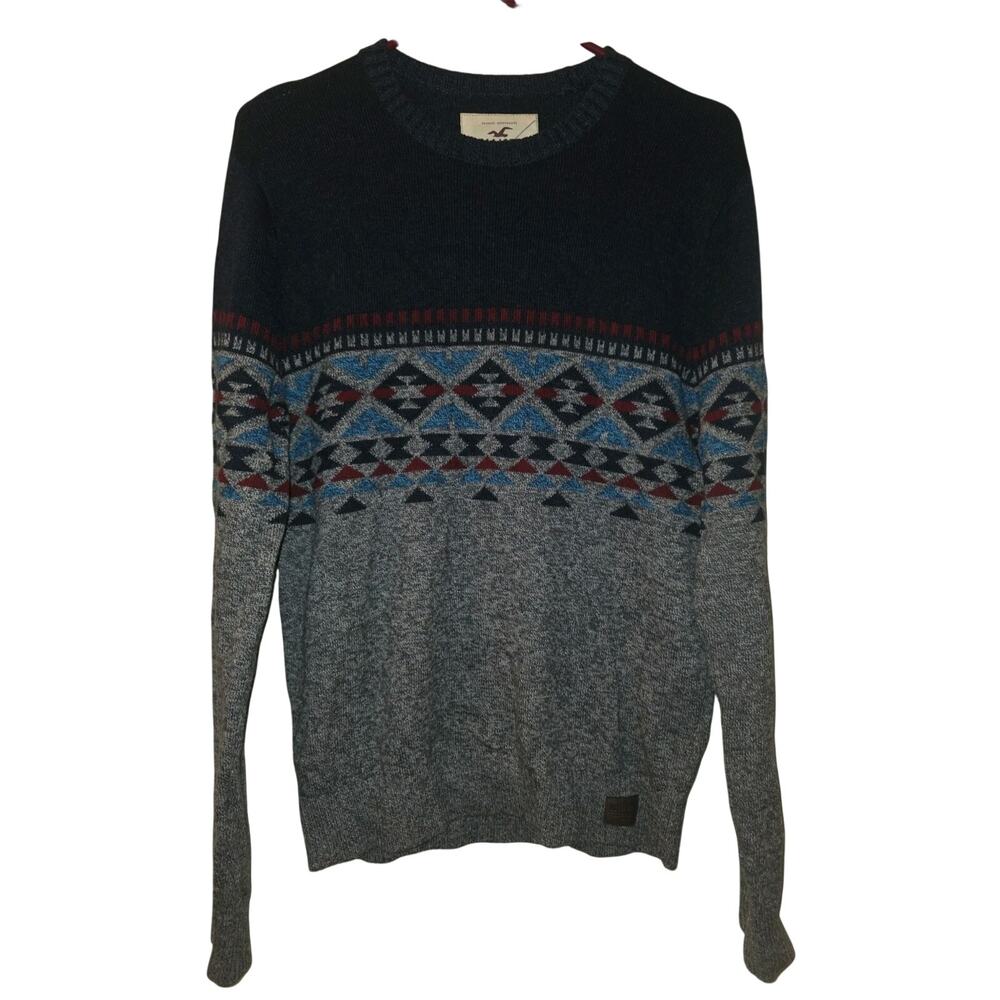 Hollister Y2K Sweater Aztec Mens Navy/Gray Pullover Cotton Southwestern Preppy S